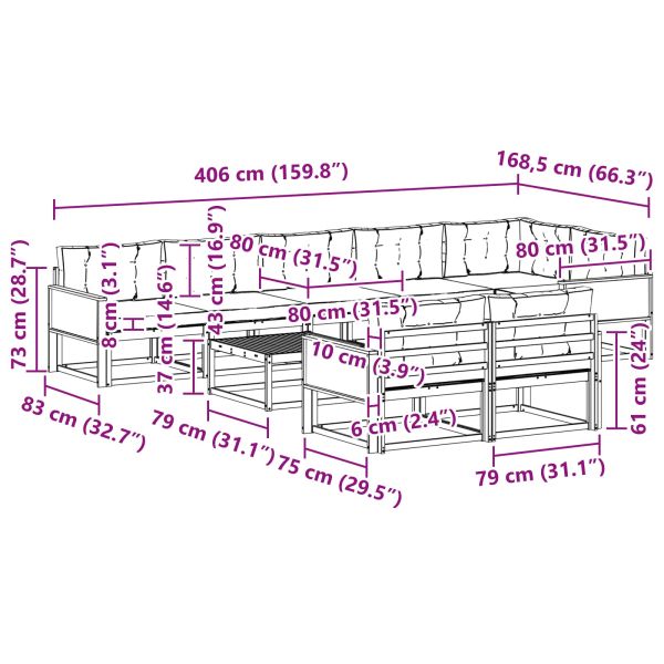 Комплект дивани за открито 9 pcs Натурален и Крема
