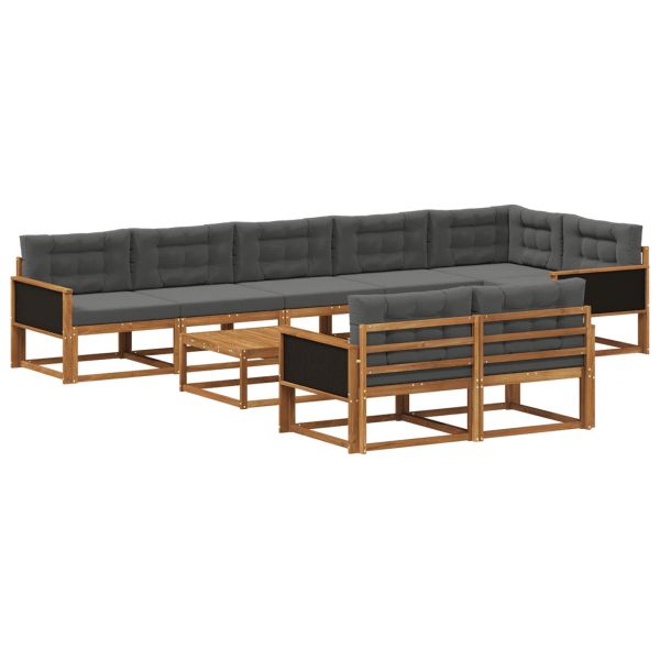 Комплект дивани за открито 9 pcs Натурален и Антрацит