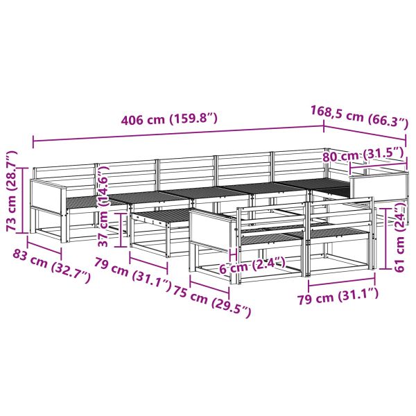 Комплект дивани за открито 9 pcs Натурално