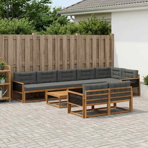 Комплект дивани за открито 9 pcs Натурален и Антрацит