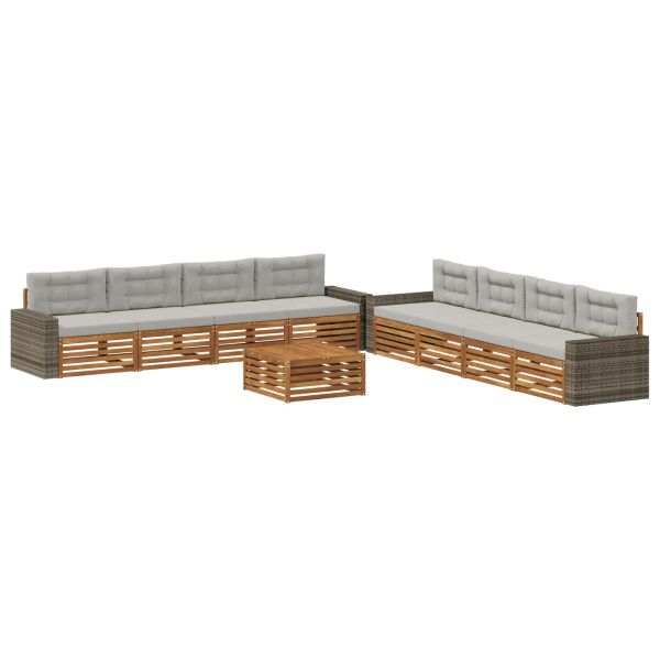 Комплект дивани за открито 9 pcs Натурално и светлосиво
