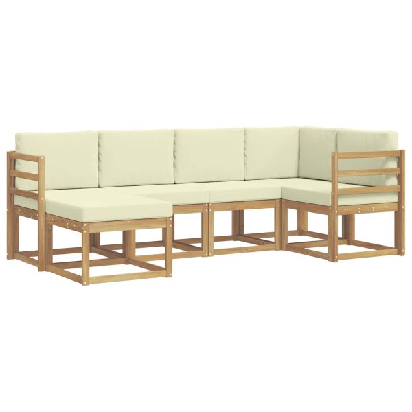 Комплект дивани за открито 6 pcs Бяло и кремаво Полиестер
