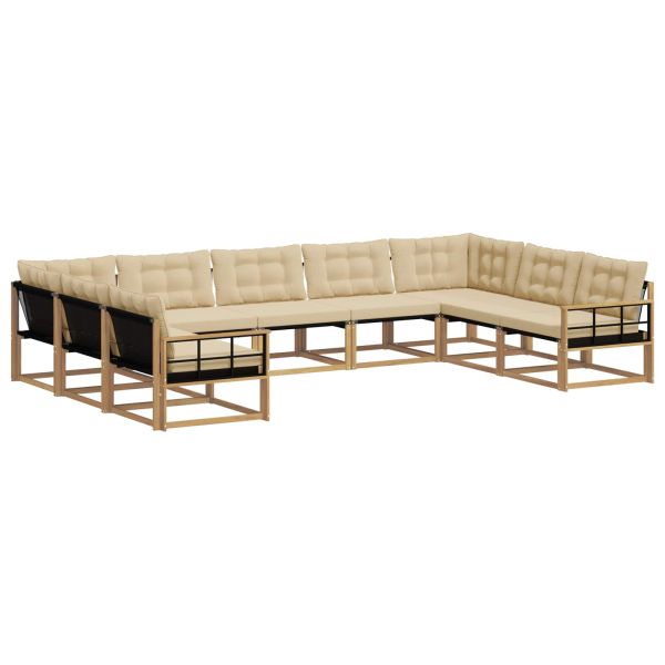 Комплект дивани за открито с възглавница 9 pcs Бяло и Бежово
