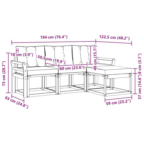 Комплект дивани за открито с възглавница 4 pcs Бяло и черно