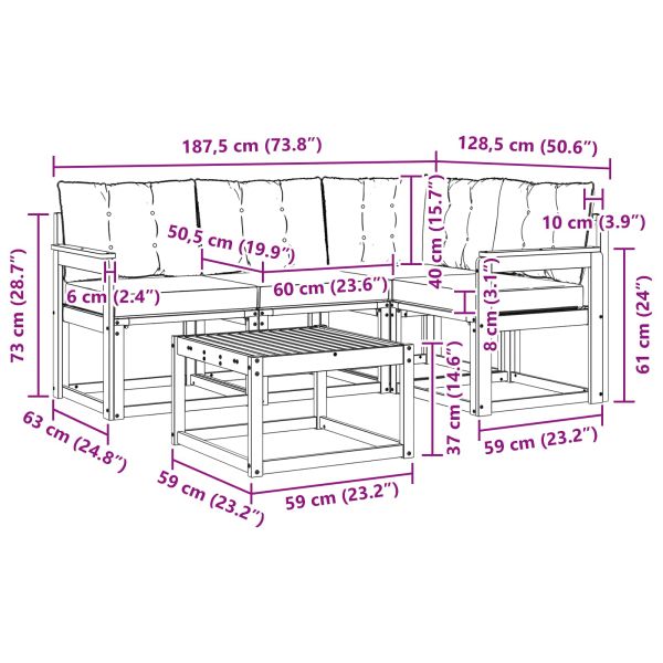 Комплект дивани за открито 5 pcs Бяло и светлосиво