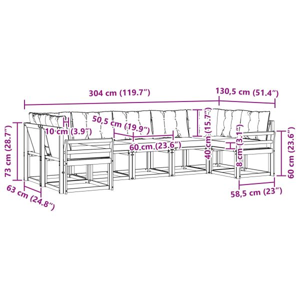 Комплект дивани за открито с възглавница 7 pcs Бяло и кремаво