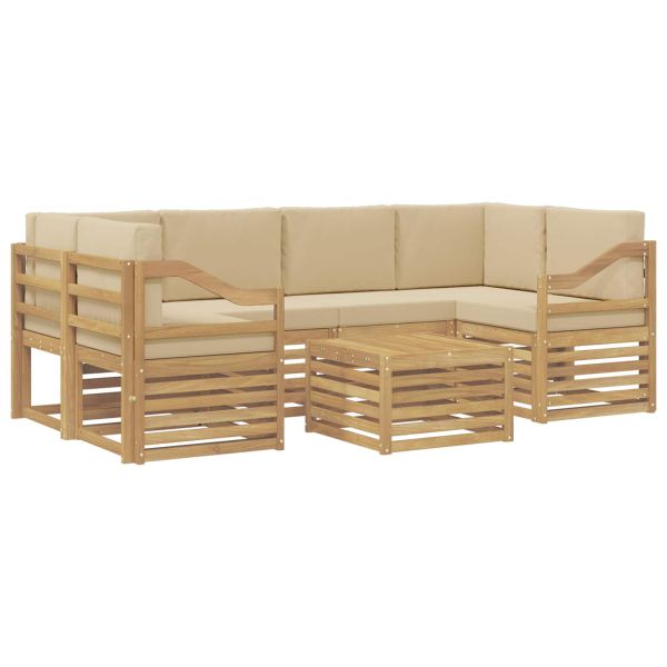 Комплект дивани за открито 7 pcs Бяло и Бежово Полиестер