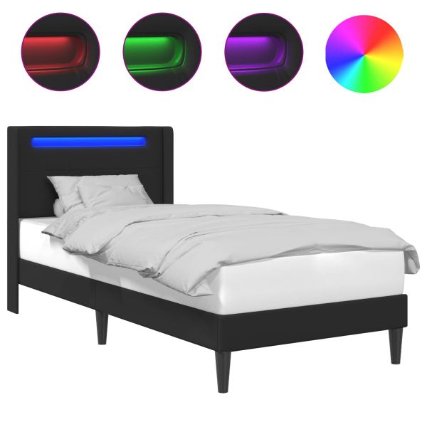 Рамка за легло с LED ленти Черно 90 x 190 cm Изкуствена