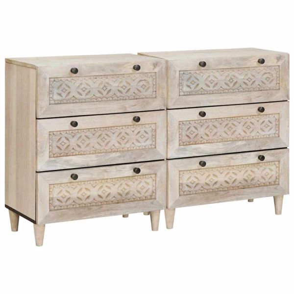 Служебен шкаф 2 pcs Бяло 120 x 33,5 x 75 см мангово дърво масив
