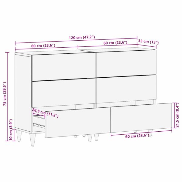 Служебен шкаф 2 pcs Бяло 120 x 33,5 x 75 см мангово дърво масив