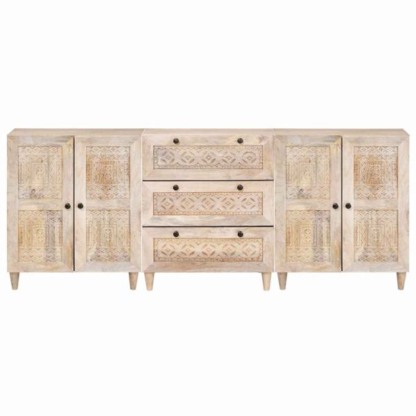 Служебен шкаф 3 pcs Бяло 180 x 33,5 x 75 см мангово дърво масив