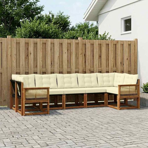 Комплект дивани за открито 7 pcs Натурален и Крема