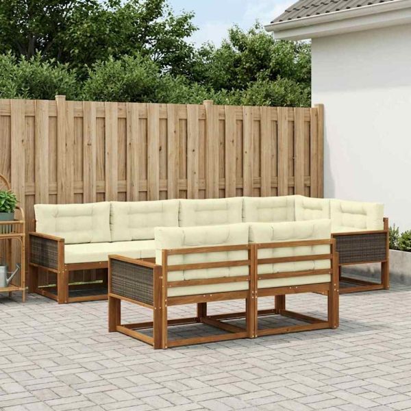 Комплект дивани за открито 7 pcs Натурален и Крема