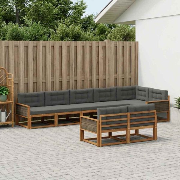 Комплект дивани за открито 8 pcs Натурален и Антрацит