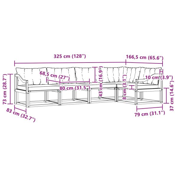 Комплект дивани за открито 5 pcs Бяло и светлосиво