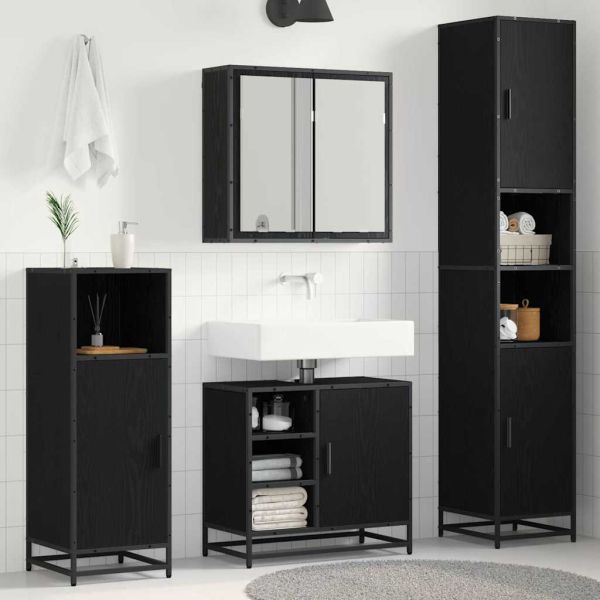 Комплект мебели за баня с рафт 3 pcs Черния дъб Инженерно дърво