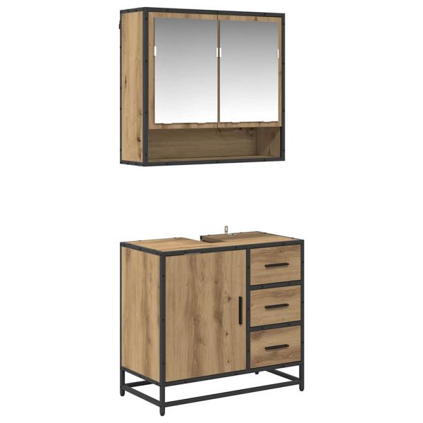 Комплект мебели за баня с чекмедже 2 pcs Дъб Инженерно дърво