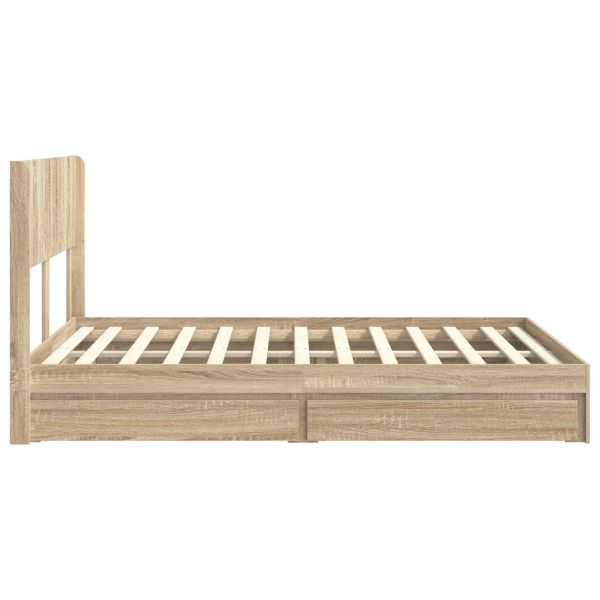 Рамка за легло с място за съхранение и табла Дъб сонома