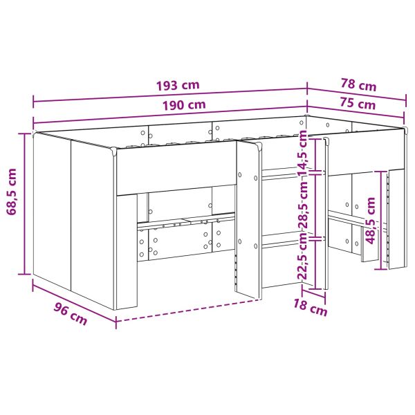Легло за деца с висока рамка 2 pcs Сонома 193 x 96,1 x 68,5 см