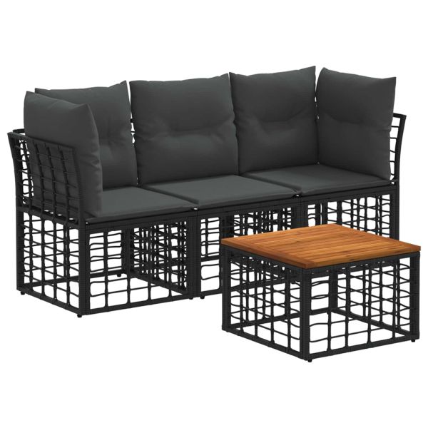 Комплект дивани за открито 4 pcs Черно и тъмно сиво Полиестер