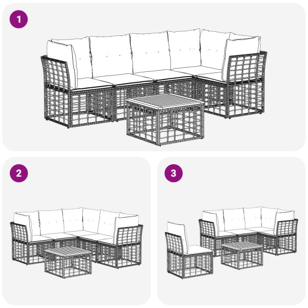 Комплект дивани за открито 6 pcs Естествено и кремаво бяло