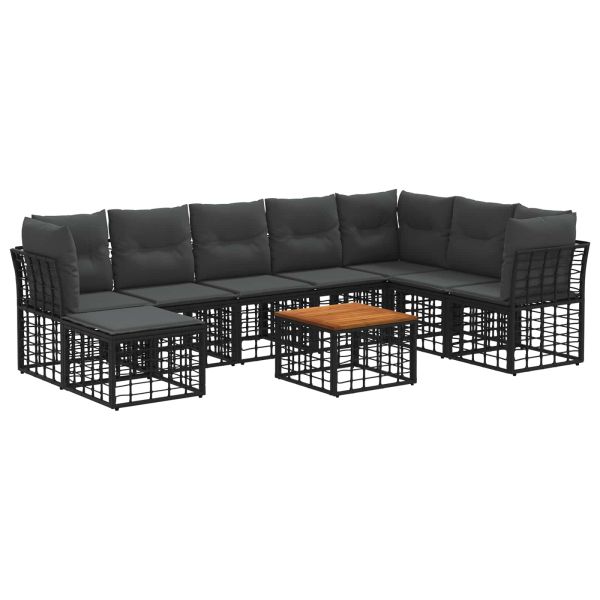 Комплект дивани за открито 9 pcs Черно и тъмно сиво Полиестер