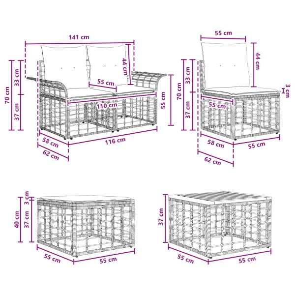 Комплект дивани за открито 10 pcs Черно и тъмно сиво Полиестер