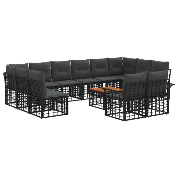 Комплект дивани за открито 13 pcs Черно и тъмно сиво Полиестер