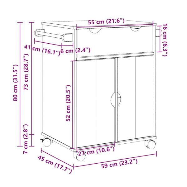 Кухненска количка OTTA 59x45x80 см борово дърво масив