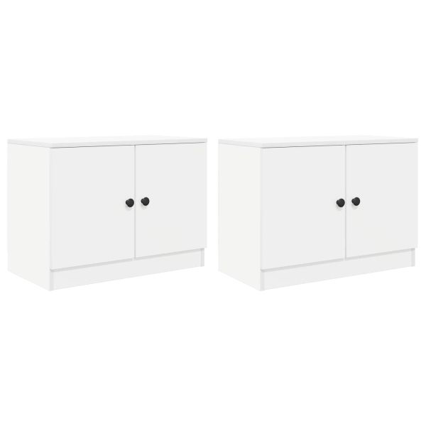 Шкаф за легло със съхранение с врата 2 pcs Бял 66 x 35 x 48 см