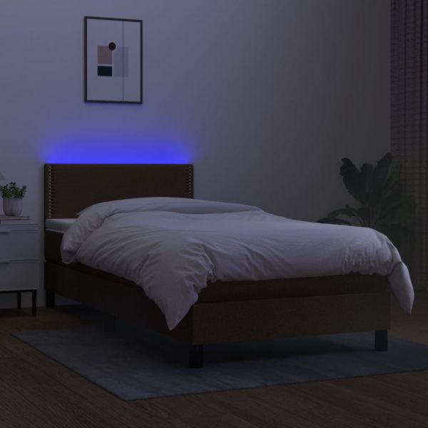Боксспринг легло с матрак и LED, тъмнокафяво, 80x200 см, плат