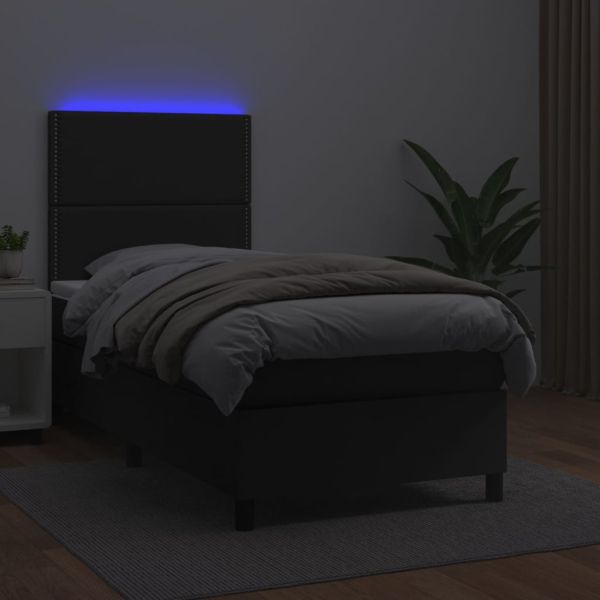 Боксспринг легло с матрак и LED черно 80x200 см изкуствена кожа