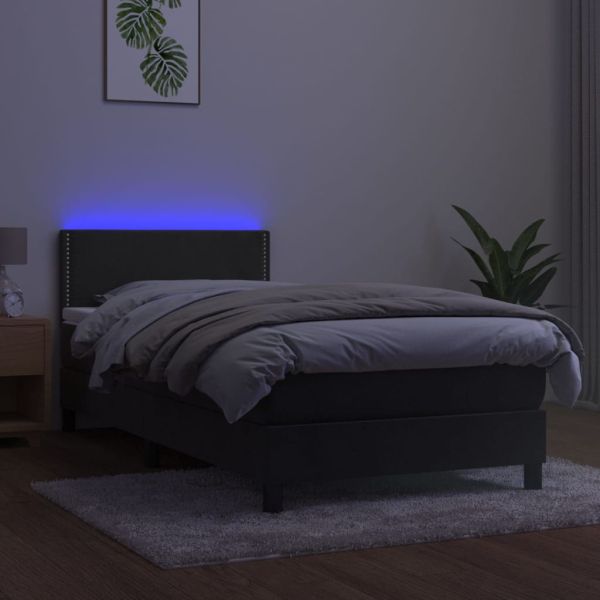 Боксспринг легло с матрак и LED, тъмносиво, 80x200 см, кадифе