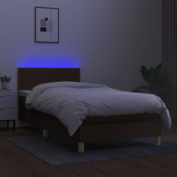 Боксспринг легло с матрак и LED, тъмнокафяво, 80x200 см, плат