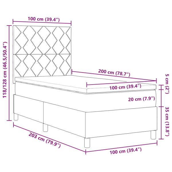 Легло с пружинирана основа с матрак Таупе 100 x 200 cm текстил