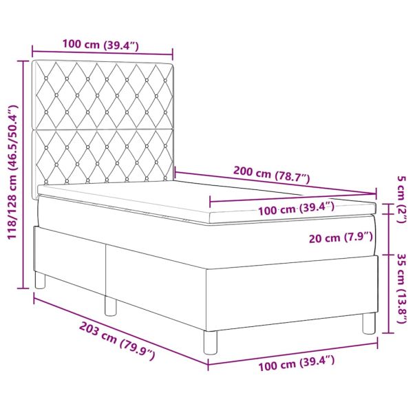 LED кутия за пружини с легло с матрак Черен 100 x 200 cm Кадифе