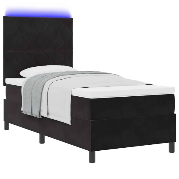 LED кутия за пружини с легло с матрак Черен 90 x 190 cm Кадифе