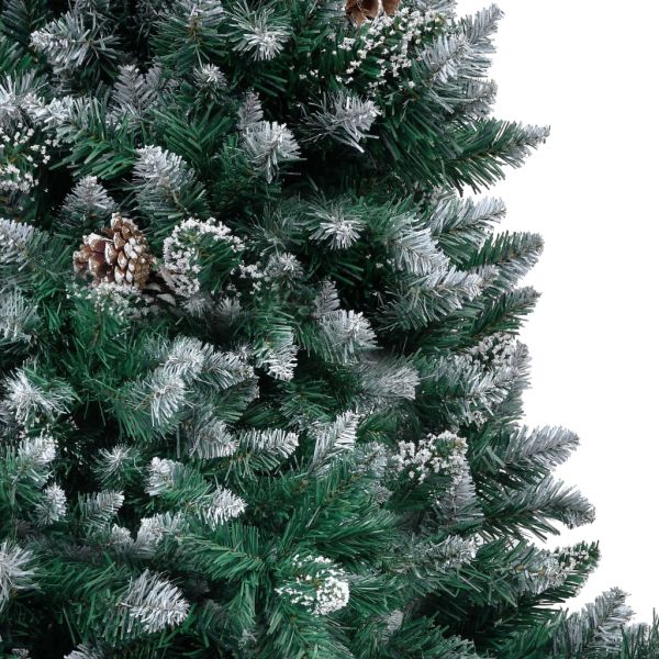 Изкуствено коледно дърво с шишарки и бял сняг, 150 см