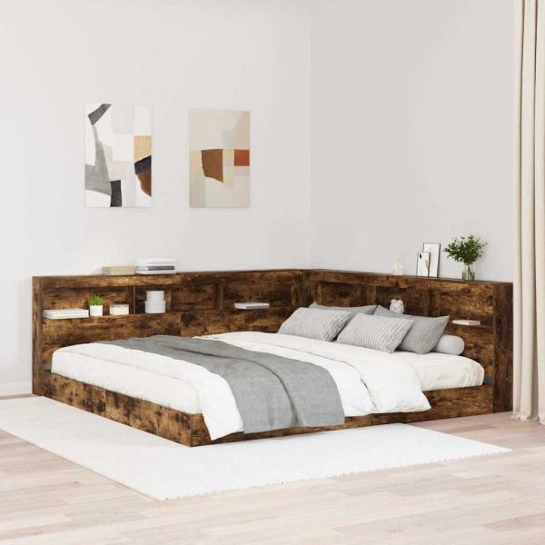 Легло с библиотека Опушен дъб 180 x 200 cm Инженерно дърво