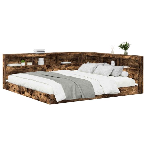 Легло с библиотека Опушен дъб 180 x 200 cm Инженерно дърво
