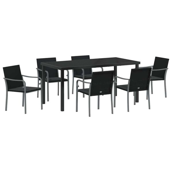 Комплект за хранене в градината 7 pcs Черен и Сив ПЕ ратан