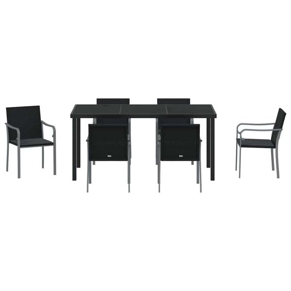 Комплект за хранене в градината 7 pcs Черен и Сив ПЕ ратан