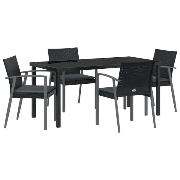 Комплект за хранене в градината 5 pcs Черен и Сив ПЕ ратан