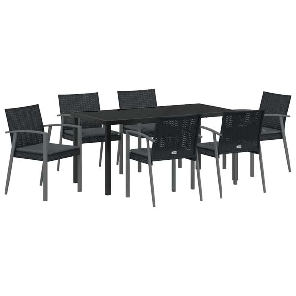 Комплект за хранене в градината 7 pcs Черен и Сив ПЕ ратан