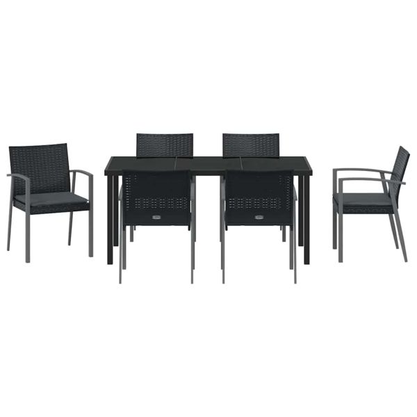 Комплект за хранене в градината 7 pcs Черен и Сив ПЕ ратан