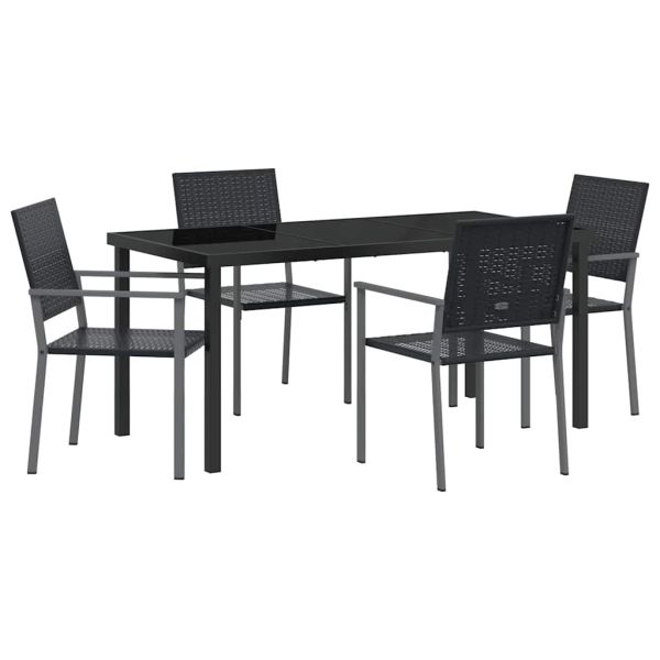 Комплект за хранене в градината 5 pcs Черно ПЕ ратан