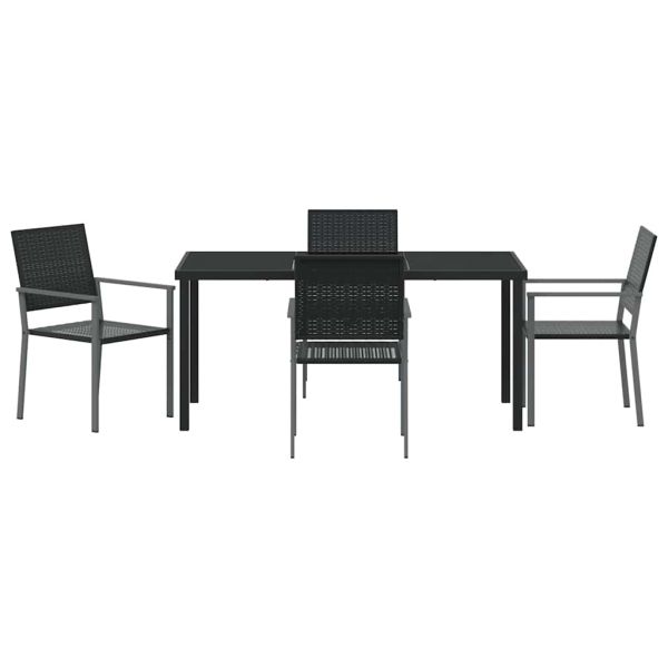 Комплект за хранене в градината 5 pcs Черно ПЕ ратан