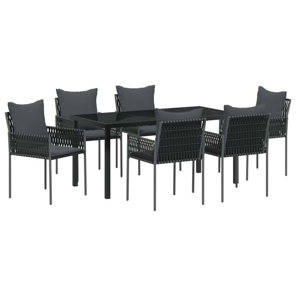 Комплект за хранене в градината 7 pcs Черен и Сив ПЕ ратан