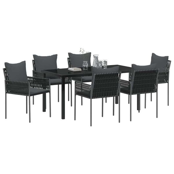 Комплект за хранене в градината 7 pcs Черен и Сив ПЕ ратан