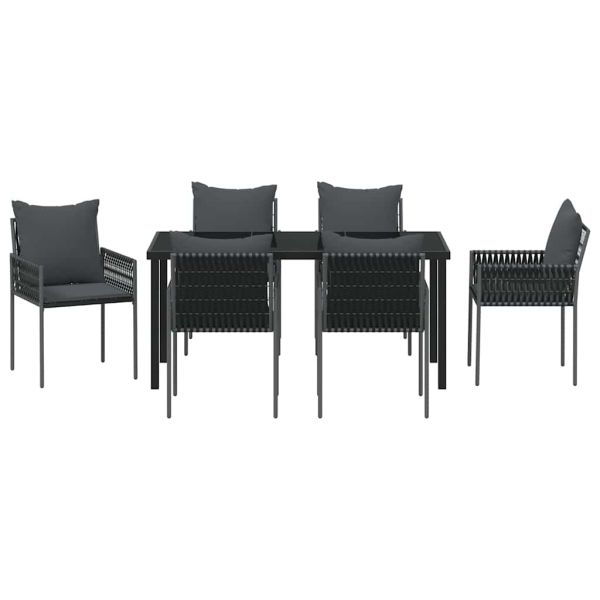 Комплект за хранене в градината 7 pcs Черен и Сив ПЕ ратан